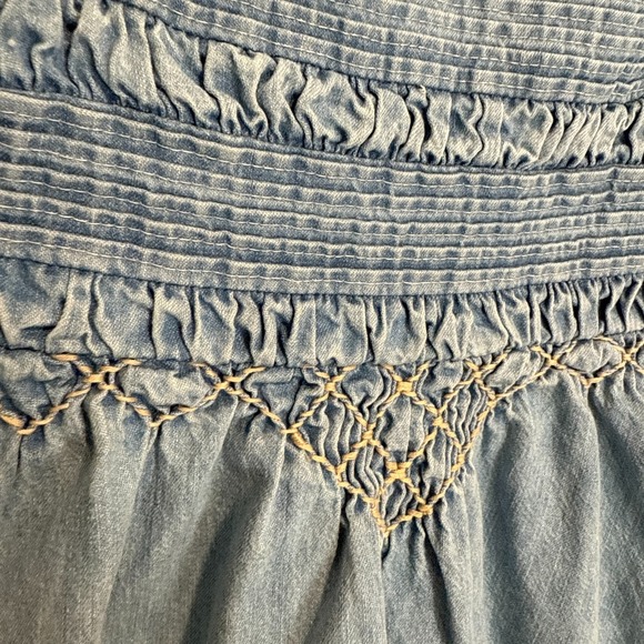 Free People Sonora Denim Mini Dress Women Medium Relaxed Babydoll Square 3/4 Tie - Picture 10 of 15